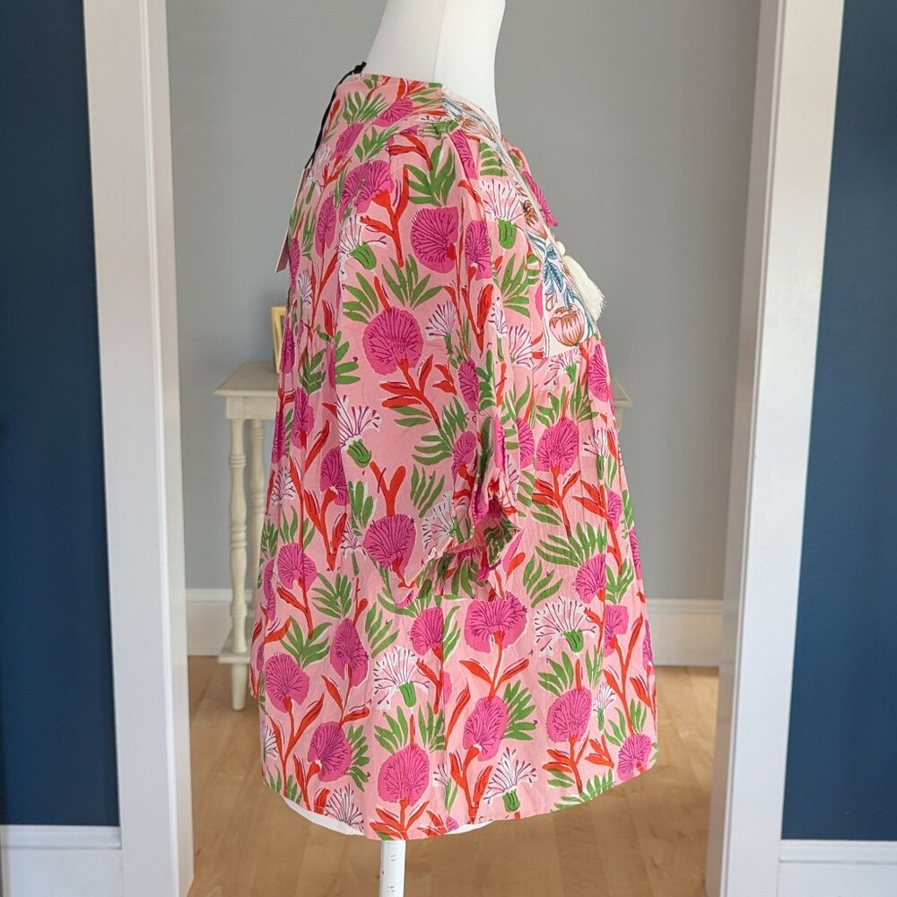 NWT THML Pink Floral Boho Peasant Top Medium - Picture 5 of 14